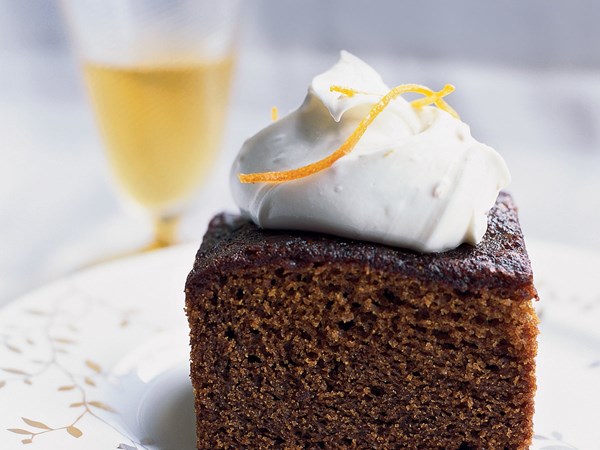 Molasses-gingerbread cake with orange mascarpone cream [Kate Rosenhouse]