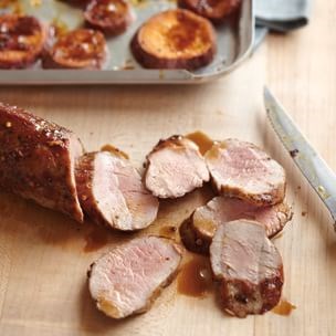 Molasses-glazed roast pork with sweet potatoes