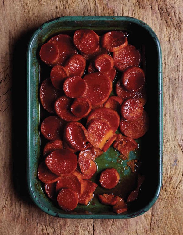 Molasses, miso, and maple candied sweet potatoes
