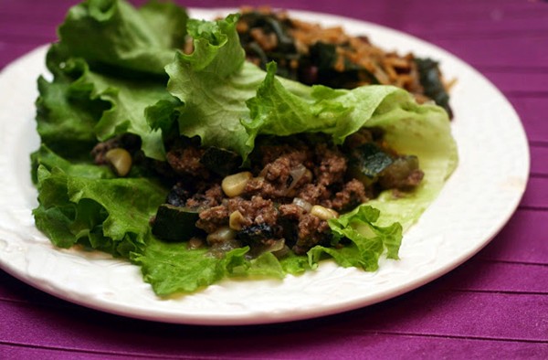 Mole beef summer veggie lettuce wraps