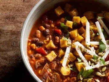 Mole-style chili with tamale croutons