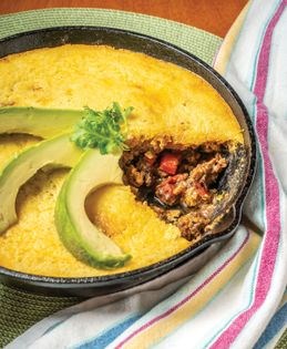 Mole turkey potpie with corn bread topping