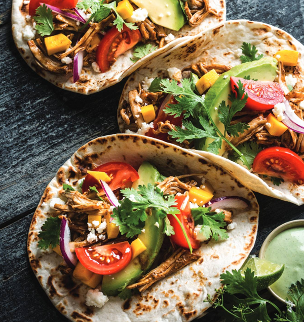 Mole turkey tacos with cilantro crema