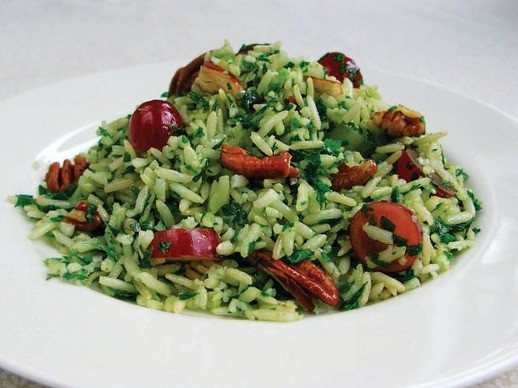Mollie Katzen's green rice with grapes and pecans (Cook the Book)