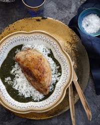 Molokhia with spiced chicken