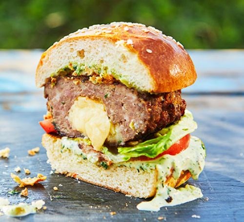 Molten-cheese-stuffed burgers