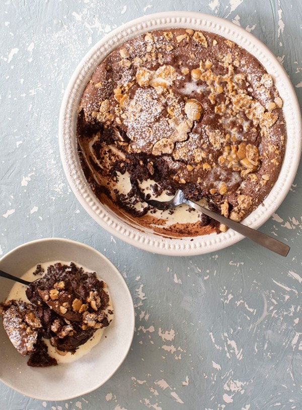 Molten dark chocolate and amaretti pudding