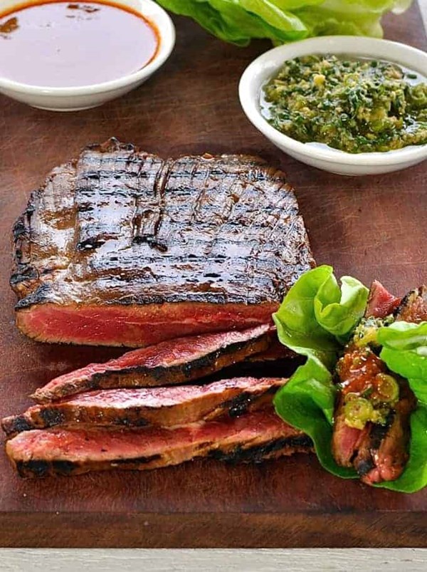 Momofuku marinated beef skirt steak ssam