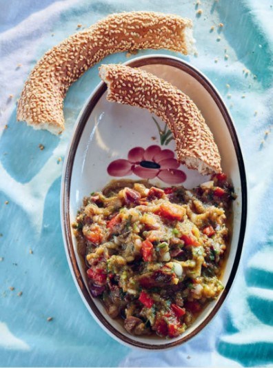 'Monastery-style' aubergine salad with black olives and sun-dried tomatoes