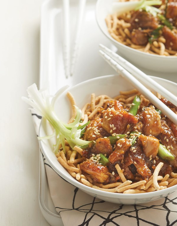 Mongolian turkey with chow mein noodles