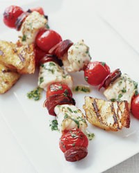Monkfish and chorizo kebabs