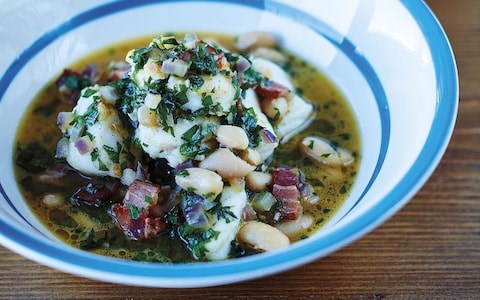 Monkfish, bean and bacon stew