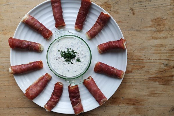  Monkfish fingers wrapped in Parma ham with lemon, thyme and pepper