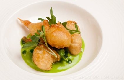 Monkfish scampi in beer batter with wild garlic mayonnaise