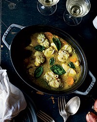 Monkfish stew with saffron broth
