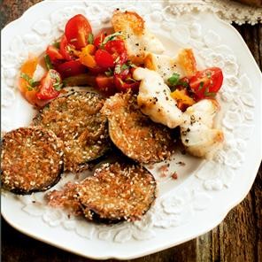 Monkfish with crunchy aubergines and salsa