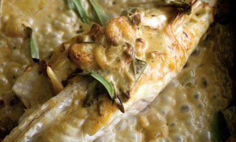 Monkfish with sage and roasted garlic