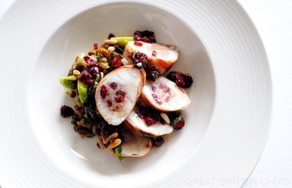 Monkfish with sage, cranberry and pine nut stuffing
