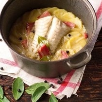 Monkfish with savoy cabbage and juniper berries
