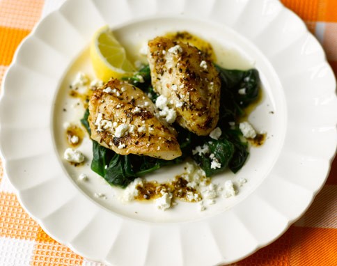 Monkfish with spinach & feta
