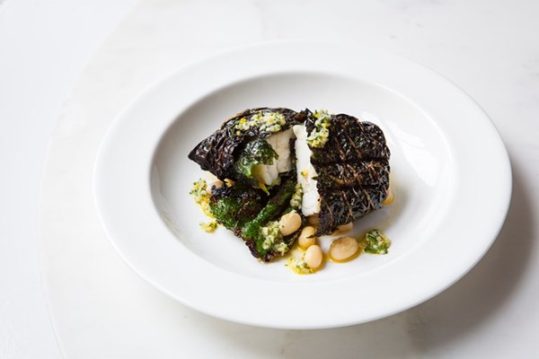  Monkfish wrapped in chard with white beans and lemon sauce