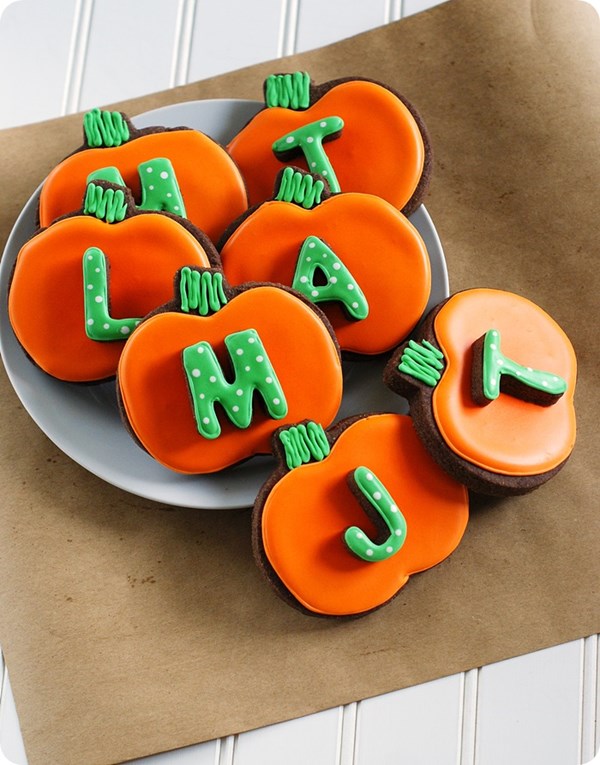 Monogrammed pumpkin cookies
