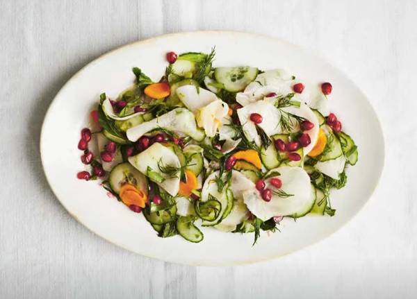 Mooli, cucumber and pomegranate salad