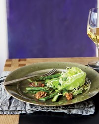 Morel-and-asparagus salad with frisée and butter lettuce