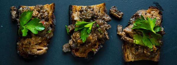 Morel mushroom toasts with parsley salad