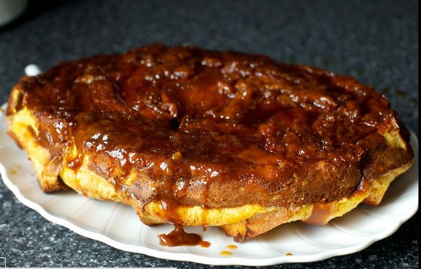 Morning bread pudding with salted caramel