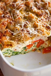 Morning egg bake with turkey, red peppers, and spinach