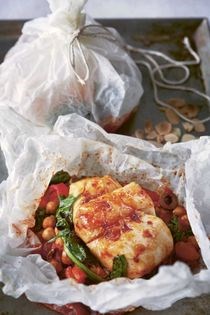 Moroccan baked fish in a bag