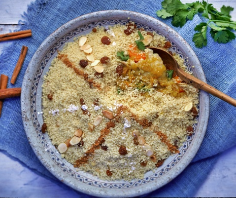 Moroccan chicken buried in couscous