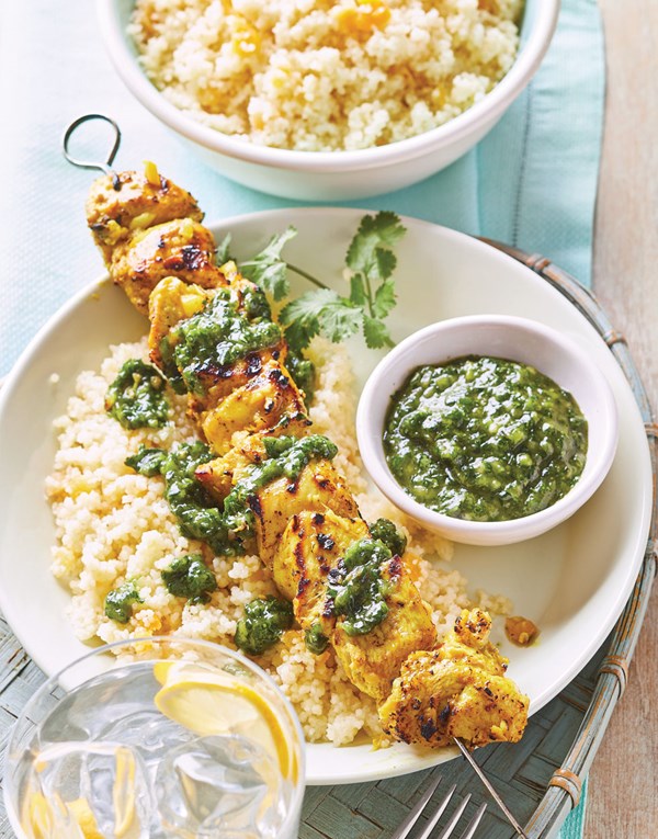 Moroccan chicken kebabs with preserved lemon