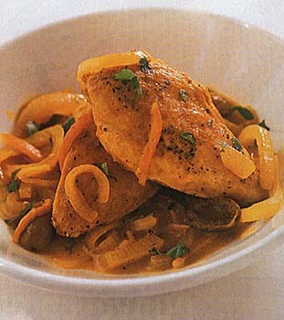 Moroccan chicken with preserved Meyer lemons and green olives