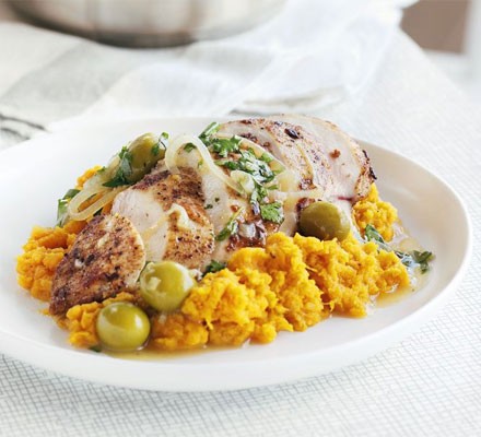 Moroccan chicken with sweet potato mash 