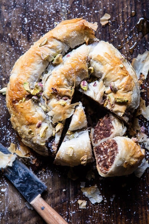Moroccan chocolate almond phyllo cake (snake cake)