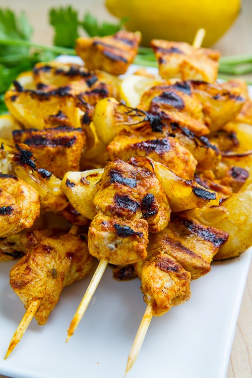 Moroccan grilled chicken kabobs