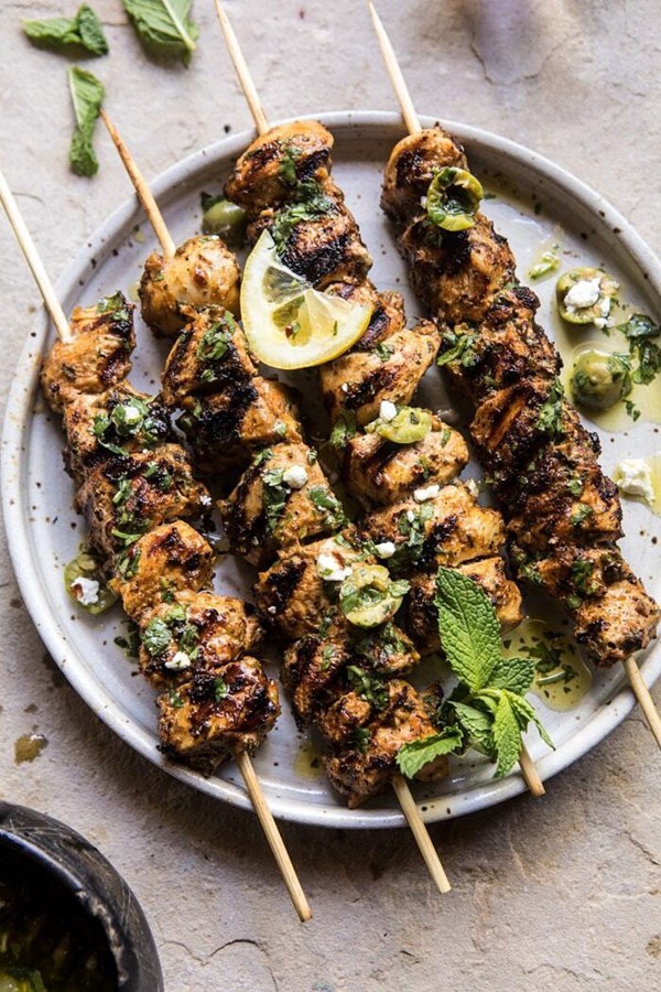 Moroccan grilled chicken with herby lemon olive vinaigrette