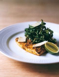 Moroccan grilled swordfish with watercress and pecorino