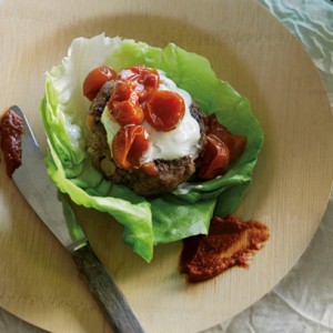 Moroccan lamb and chickpea burgers in lettuce leaves