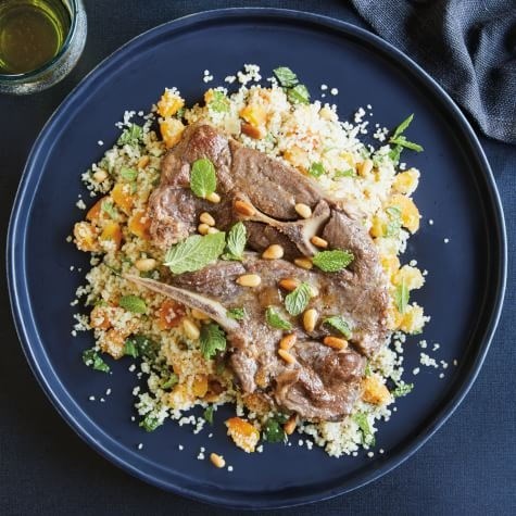 Moroccan lamb chops with couscous, pine nuts & mint