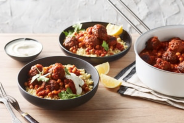Moroccan meatball stew with chickpeas and yoghurt