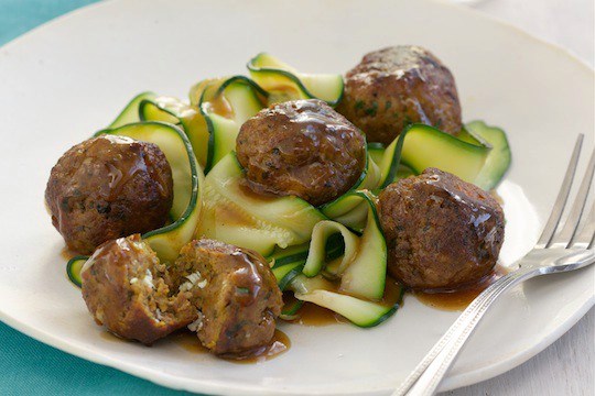 Moroccan meatballs with feta, ras el hanout, and zucchini ribbons