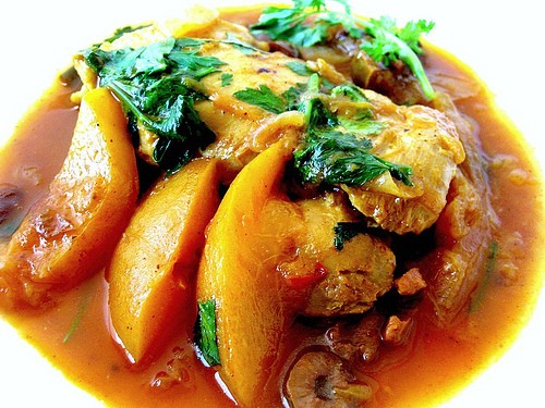 Moroccan nectarine and plum chicken tagine