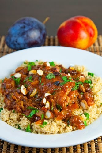 Moroccan nectarine and plum chicken tagine