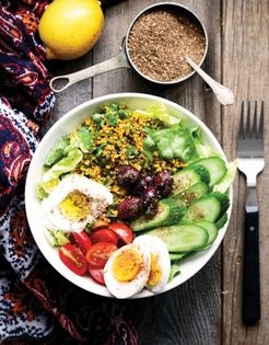 Moroccan Niçoise with labneh and golden millet