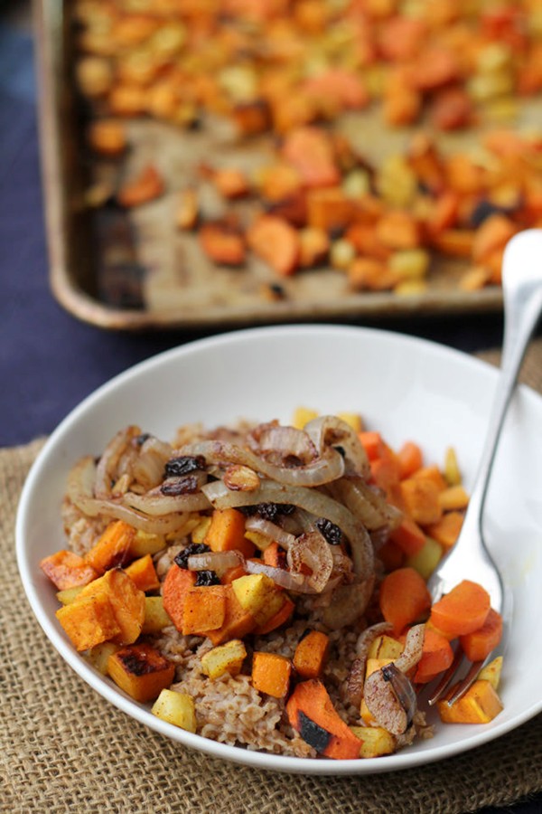 Moroccan roasted vegetable pilaf with chickpeas