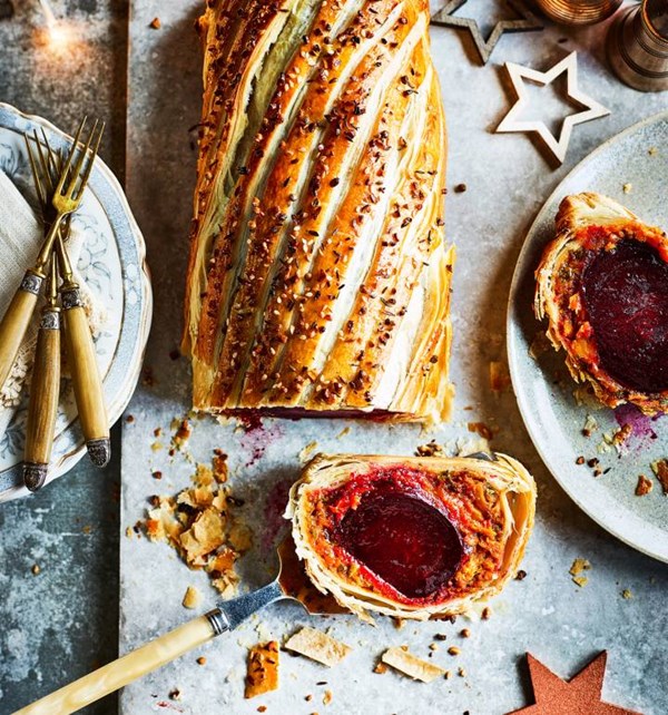 Moroccan spiced beetroot and squash Wellington