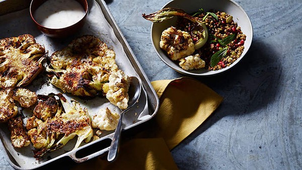 Moroccan spiced cauliflower salad with buckwheat, mint and pistachios